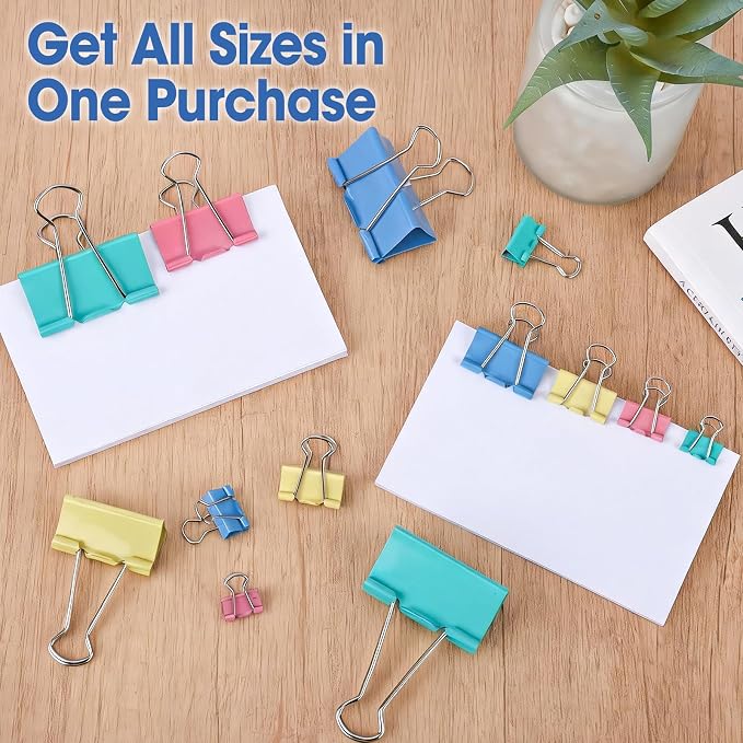 300 PCS Binder Clips Assorted Sizes, 6 Size Paper Clips Colored, Including Extra Large Medium Small Mini and Micro for Office School Family to Organize Documents