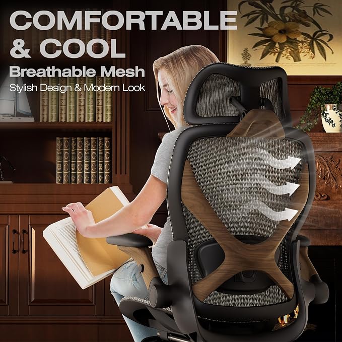 X100 Ergonomic Mesh Office Chair with Footrest, Big and Tall Home Desk Chair with 5D Flip-Up Arms, Adjustable 3D Lumbar Support, Gaming & Executive Computer Chair (Coffee Break)