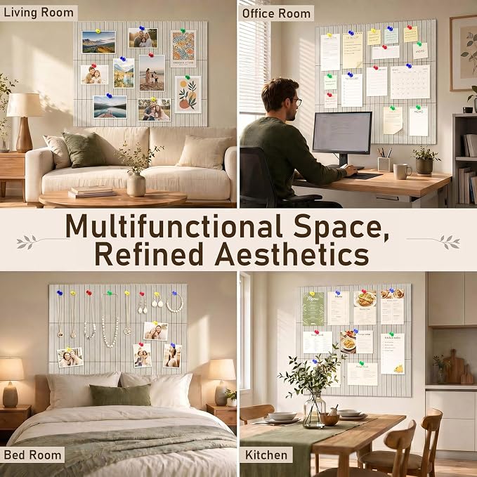 Large Felt Bulletin Board 48" x 36" Cork Board Alternative-12 Pack with 70 Safe Removable Adhesive Tabs, 35 Pushpins Notice Board for Walls Home Office Classroom Pin Board -Oatmeal