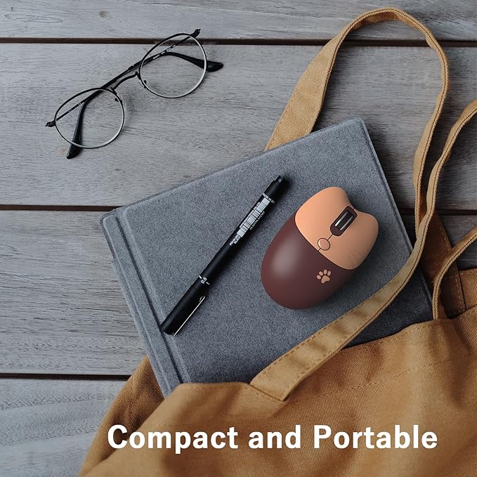 Cute Cat Wireless Mouse, 2.4GHz Wireless Silent Mouse, USB Receiver Plug and Play, 3 Adjustable DPI, Compatible with Notebook, PC, Laptop, Computer- Coffee Colorful