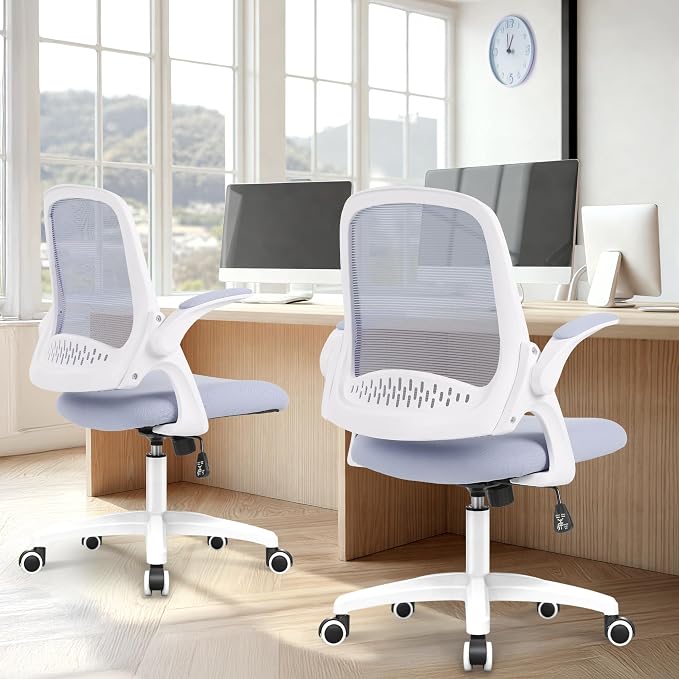 NEO CHAIR Office Desk Chair, Ergonomic Mesh with Flip-Up Armrests, Purple | Lumbar Support, Height Adjustment, 360° Swivel and Rolling Base, Space-Saving Design for Home Office, Vanity or Study