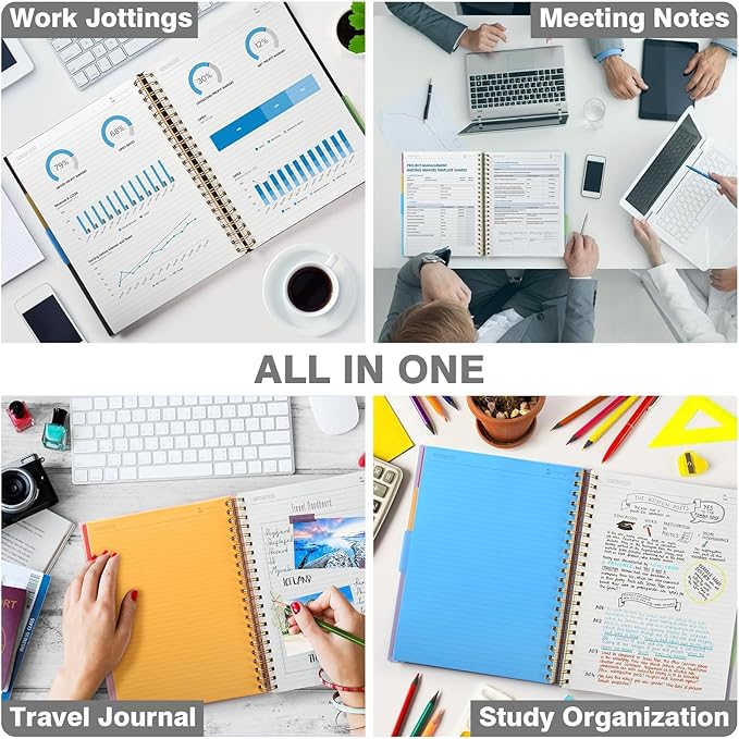 5 Subject Notebooks College Ruled, Lined Notebook with Removable Dividers | 300 Pages 100GSM Thick Spiral Writing Journal for Women & Men, Small A5 Spiral Notebooks for Work, School Supplies, 6" x 8"