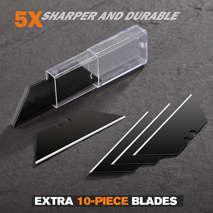 REXBETI 2-Pack Utility Knife, SK5 Heavy Duty Retractable Box Cutter for Cartons, Cardboard and Boxes, Blade Storage Design, Extra 10 Blades Included(Total 18 Blades)