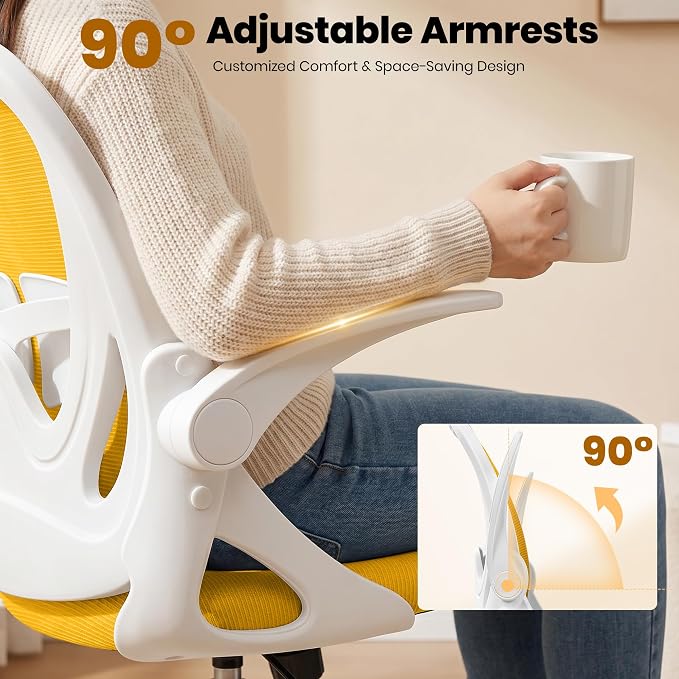 Drafting Chair Tall Office Chair with Flip-up Armrests Executive Ergonomic Computer Standing Desk Chair with Lumbar Support and Adjustable Footrest Ring (Mustard)