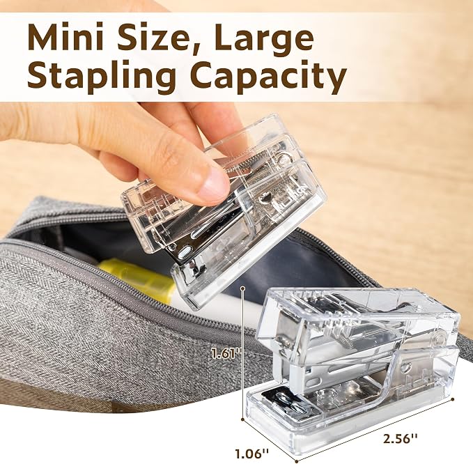 NUSIGN Mini Stapler with 830 Staples, Small Cute Desk Staplers, 25 Sheet Capacity, Clear