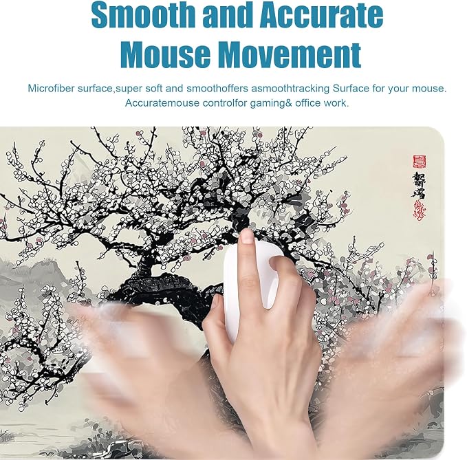 Large Mouse Pad for Desk, Gaming Mousepad XL Extended, Japanese Desk Mat Non-Slip Rubber Base, Big Computer Keyboard Mat Protector for Home&Office, 31.5x11.8in, Cherry Blossom