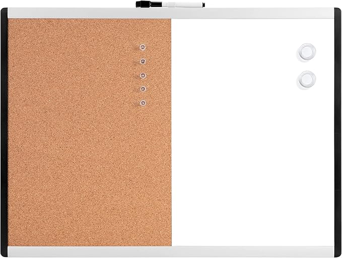 Amazon Basics Magnetic Dry Erase Whiteboard & Cork Board Combo, Double-Sided, Lightweight, Easy to Install, Plastic/Aluminum Frame, 17" x 23"