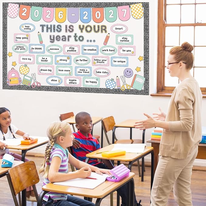 This is Your Year to Bulletin Board Set Composition Notebook Classroom Decoration Welcome Back to School 2026 New Year Cutouts for School Office Chalkboard Wall Door Learning Activities Decor Supplies
