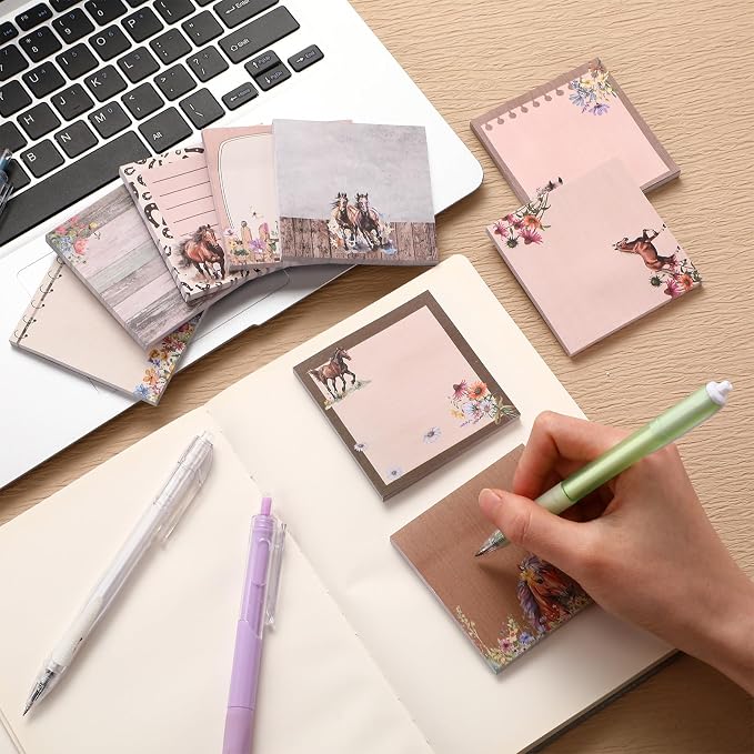 9 Pads Horse Sticky Notes, 3x3 Inch Cute Stick Notepads | Adhesive Memo Notes Pad, Coworker Gifts, Office Supplies Decor, Desk Accessories for Students, Teacher, Meeting