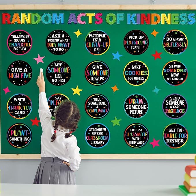Random Acts of Kindness Bulletin Board Set Colorful Classroom Bulletin Board Decorations Kindness Challenge Cards Cutouts Classroom Decor for Elementary Back to School Teacher Decor Wall Door