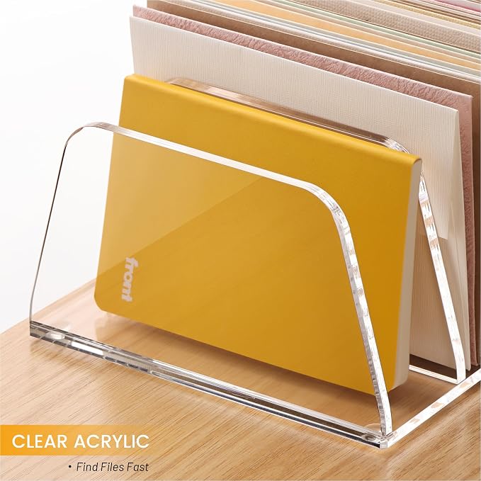 YUXUN Desk File Organizer,6-Section Acrylic Desk Organizer,Vertical File Sorter Holder Organization for Office School & Classroom (Clear - 1Pack)
