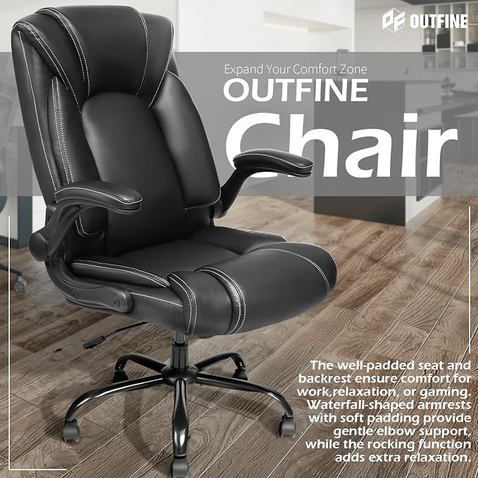 Flip-Up Arms Executive Office Chair, 300lbs, Hydrolysis-Resistant Leather | Flip-up arms, waterfall pads. 5-year durable leather. Sturdy BIFMA, 300lbs. Tilt relax, class 4 lift.