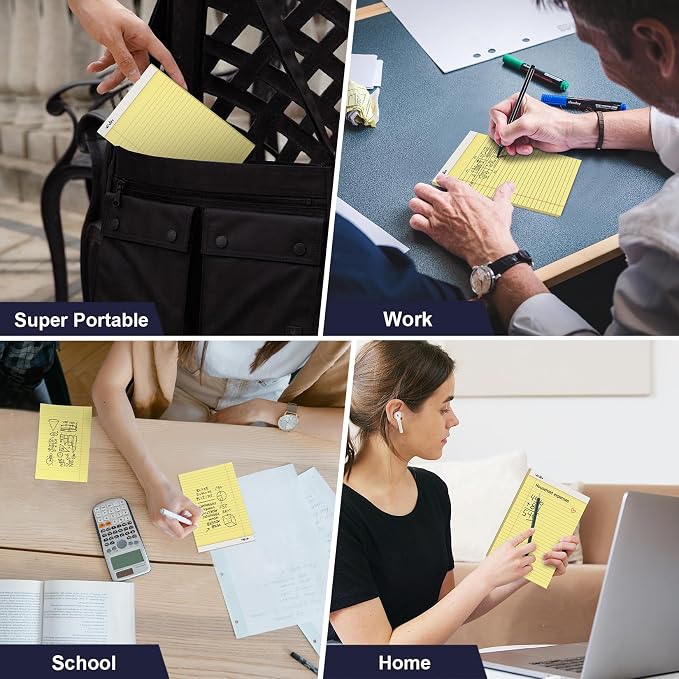 ViVin 5 x 8 Inch Legal Pads, 12 Pack, Narrow Ruled, 50 Sheets Per Notes Pad | Perforated Writing Pads Ideal for Home, Office, Business, 600 Sheets, Canary Yellow Paper