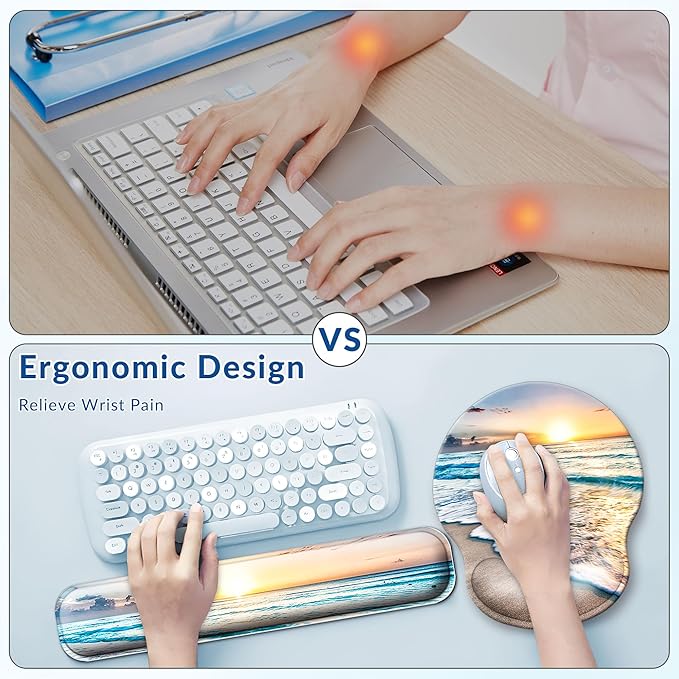 Desk Mat Set Keyboard and Mouse Pad with Wrist Rest Support | Ergonomic,Pain Relief, 4-in-1 Large Big Mousepad Computer Mats,Desk Pad Matt Mats for Desktop Home & Office
