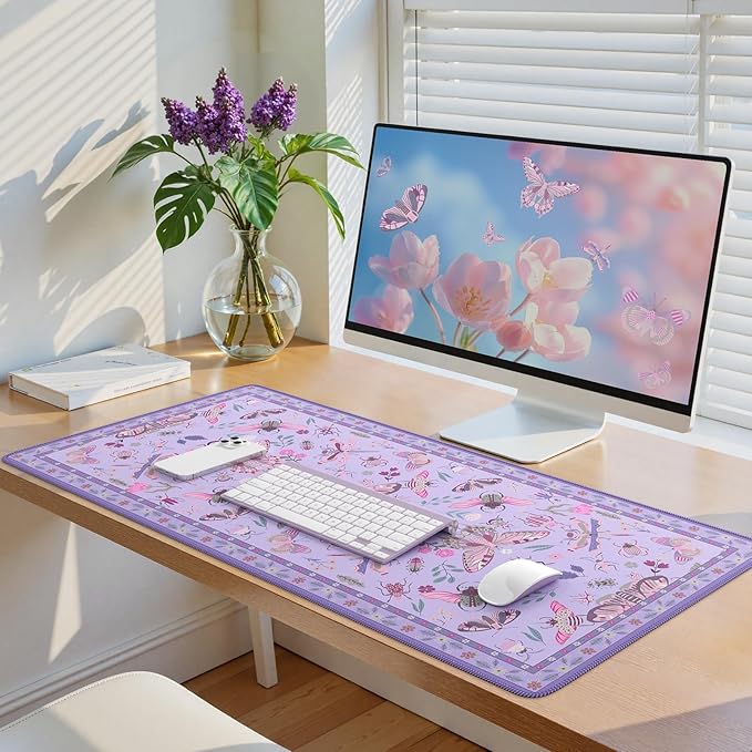 iCasso Purple Large Mouse Pad, Desk Matt for Desktop | XXL Desk Mat for Keyboard and Mouse, Anti-Slip Big Mousepad Computer Mat with Stitched Edges