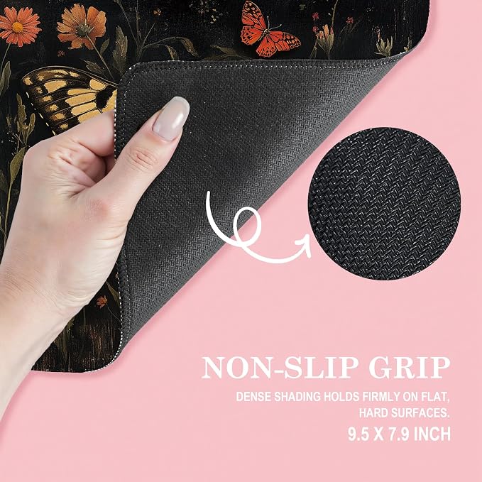 Moody Floral Butterfly Mouse Pad, Dark Contemporary Botanical Butterfly Mouse Pads Mousepad for Desk Home Office Dorm Laptop, Nature Office Supplies Desk Accessories, 9.5x7.9 Inch