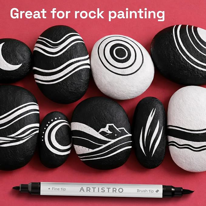 ARTISTRO 24 Black Dual-Tip Acrylic Paint Marker Pens for Drawing | For Fabric, Rock, Glass, Wood, & Molds, Arts & Crafts Gift for Adults, Teens, & Kids, Classroom Must Haves & School Supplies