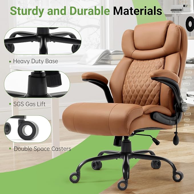 Office Chair, Big and Tall Executive Chair with Air-Lumbar Support, Breathable Desk Computer Chair with Adjustable Flip-up Armrests, Wide Cushion Seat Swivel Home Office Chair