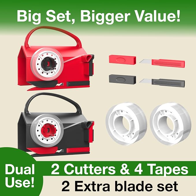 Wraprocut (2-Pack) Wrapping Paper Cutter & Tape Dispenser Dual Use with 4 Tapes,2 Replace Blades Kit for Christmas Gift Wrap Cutter Tool Paper Roll Holder Tube Sliding Slicing for Birthday Holiday.