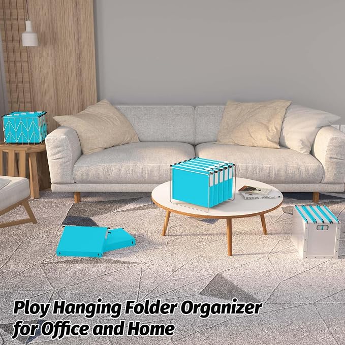 SHUTEX Extra Capacity Plastic Hanging File Folders,12 Pack, Letter, Blue | Reinforced Expanding Hang Folder Letter Size, Accordian Pocket, Heavy Duty 2 Inch Expansion, Hanging Folder for Office Home
