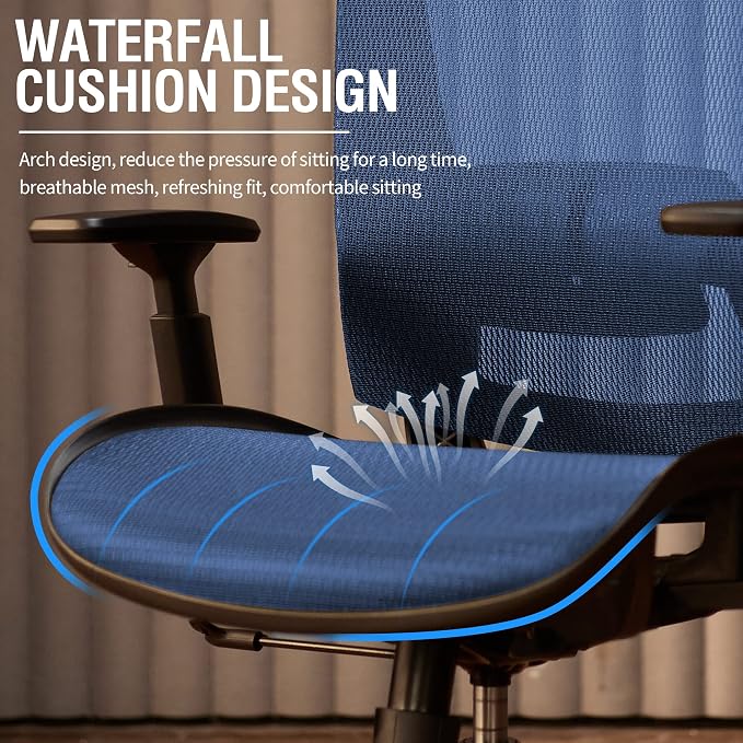 Mesh Office Chair,Ergonomic Computer Desk Chair,Sturdy Task Chair- Adjustable Lumbar Support & Armrests,Tilt Function,Comfort Wide Seat,Swivel Home Office Chair (Blue)
