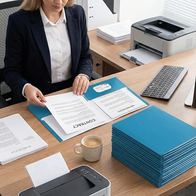 Zzrywuty File Folders with Pockets Letter Size,50-Pack Paper Folders with Card Slot,Light Blue Two Pocket Folders for School Students,Businessmen,Home and Office Workers