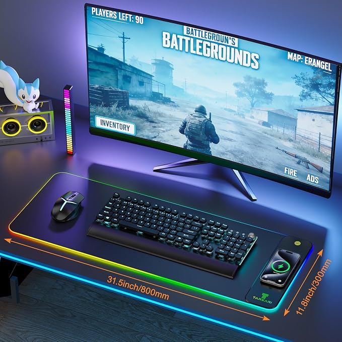 TARKARI Magnetic Wireless Charging RGB Mouse Pad, Large Gaming Desk Mat, 31.5"x11.8" Waterproof Mousepad, Ultra-Smooth Surface, Non-Slip Rubber Base, Desk Pad for Keyboard Laptop