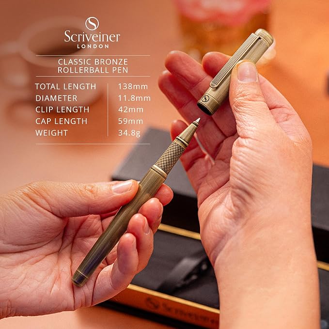Scriveiner Bronze Rollerball Pen - Stunning Luxury Pen, Schmidt Ink Refill, Best Roller Ball Gift Set for Men & Women, Professional, Executive Office, Nice Pens