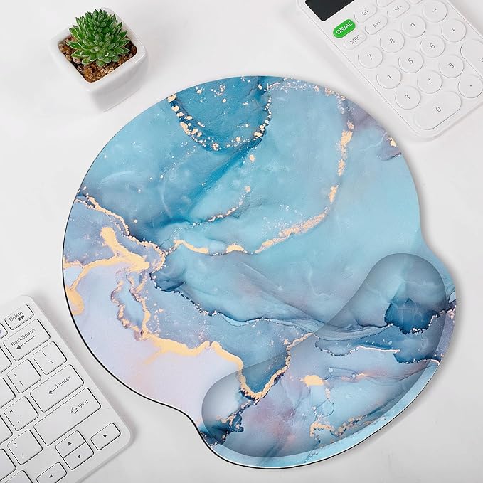 Ergonomic Mouse Pad with Wrist Rest, Small Mousepad with Non-Slip Rubber Base and Smooth Surface, Blue Mouse Pads for Desk, Office Desk Accessories