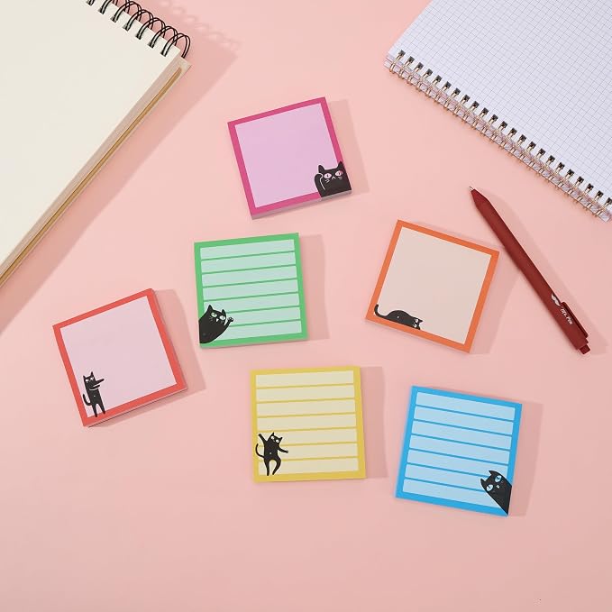 Mr. Pen- Black Cat Sticky Notes Set, 3" x 3", 6 Pads, 480 Sheets | Black Cat Sticky Notes, Memo Pads, Self-Stick Note Pad for Office, School, Home, Study & Organization
