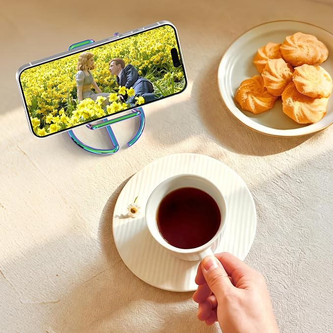 Metal Cell Phone Stand for Desk, Cute One-Piece Phone Holder, Stable Desktop Display Dock for iPhone, iPad, Samsung, Tablets & All Mobile Phones, Colorful
