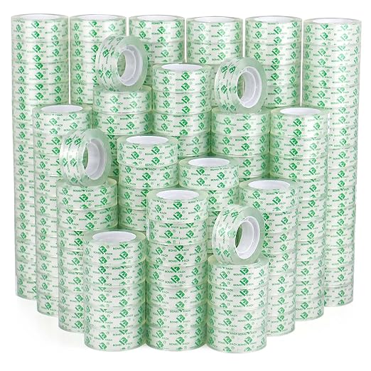 BOMEI PACK 192 Rolls Crystal Clear Transparent Tape, Clear Tape Refills Rolls for Dispenser, 3/4 in x 900 in,1 inch Core, Gift Wrapping Tape Bulk for Office, School and Home