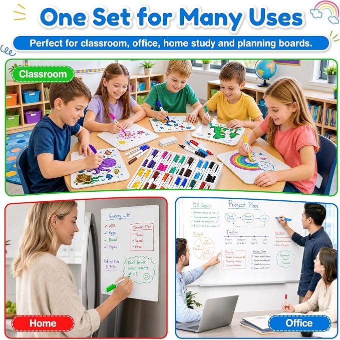 V-Opitos 72 Pack Fine Tip Dry Erase Markers in 12 Colors | Bulk Whiteboard Markers, Non-Toxic, Easy Clean, Erasable, School Classroom, Office Supplies