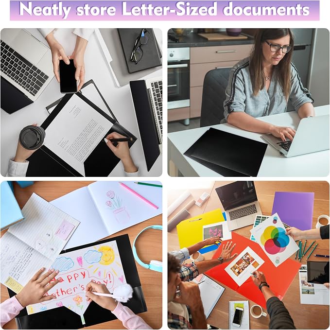 pmybupo 25 Pack Black 2 Pocket Folders,Heavy Duty Plastic Folders for Letter Size Paper,Heavy Duty Poly,Long Lasting,Includes Labels.