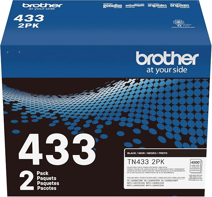 Brother Genuine High-Yield Black Toner Cartridge Twin Pack TN433 2PK (TN4332PK)