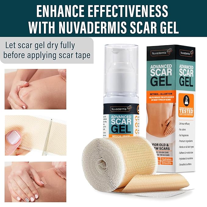 NUVADERMIS Silicone Scar Sheets for Surgical Scars - 120" x 1.5" Roll - Medical Grade Silicone Scar Tape and Face Tape for Wrinkles, Keloid Scars, and Hypertrophic Scars - Reusable - 1 Pack