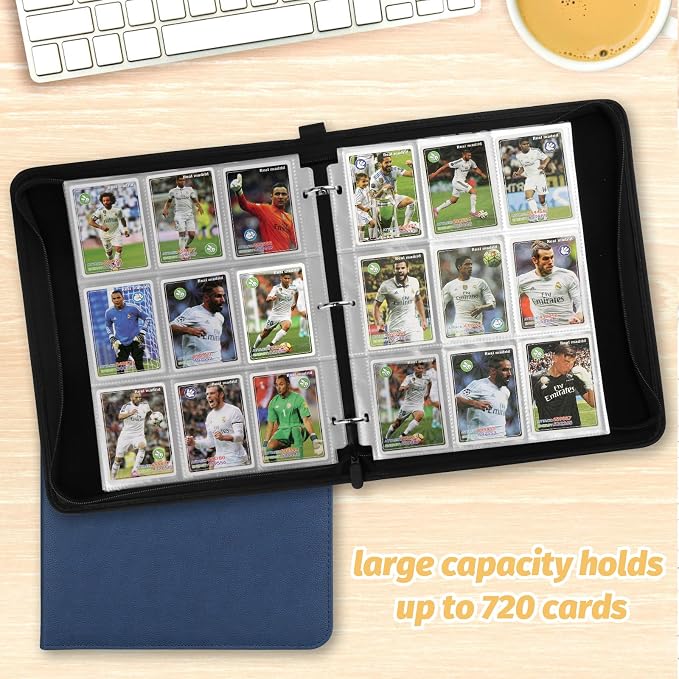 GERMUN 3 Ring 9 Pocket Zipper Card Binder, 720 Double Sided Standard PU Trading Card Album Folder for TCG & Sports Cards, Not Fit Top Loaders (dark blue)
