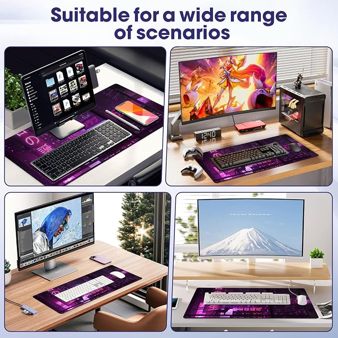 Professional Extended Gaming Mouse Pad - 31.5" x 15.7" Large Desk Mat with Stitched Edges, Waterproof Coating Non-Slip Rubber Base for Gamers Esports Pros Office Home, Cybercat
