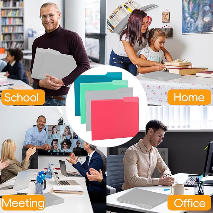 100 Packs Paper File Folder,Grey File Folders Letter Size,1/3-Cut Tabs,8.5x11 Inch Manilla File Folders for Office Filing,School Projects and Home,Organizer Documents