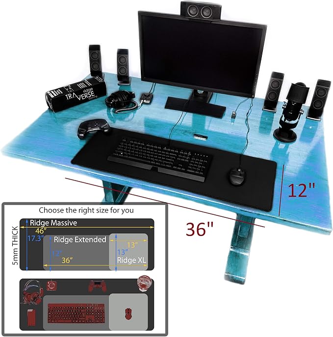 Gaming Mouse Pad (5mm) Extended 36 inch | 36x12x0.20 Extra Thick | Black | Stitched Edge, Large Washable Desk Mat