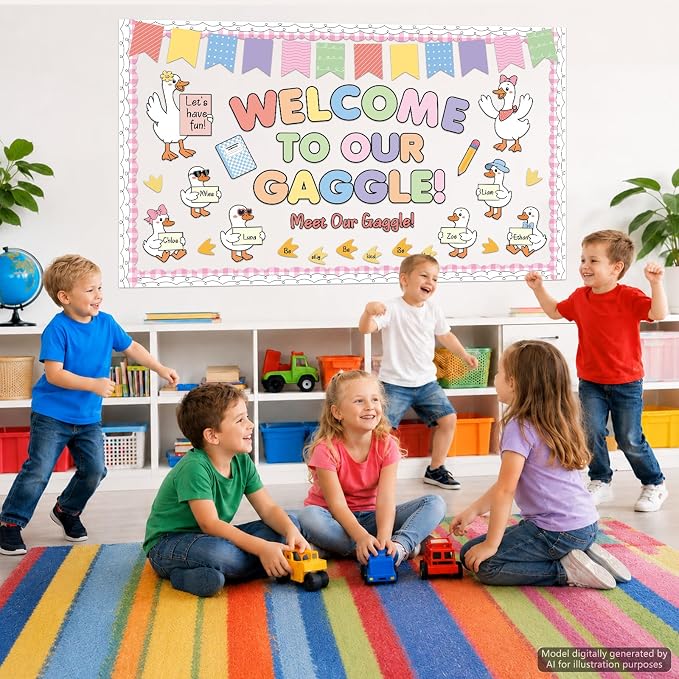 Silly Goose Bulletin Board Decorations Welcome Back to School Cute Goose Notebook Paper Cutouts Welcome to Our Gaggle Classroom Decor Supplies for Home School Classroom Chalkboard Wall Door Decor