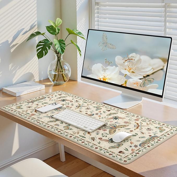 iCasso Beige Large Mouse Pad, Desk Matt for Desktop | XXL Desk Mat for Keyboard and Mouse, Anti-Slip Big Mousepad Computer Mat with Stitched Edges