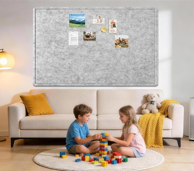 Extra Large Bulletin Board 96" x 48", Felt Pin Board, Silver Gray | Cork Board Alternative for Wall, Foldable Self-Adhesive Vision Board Prayer Board with Pushpins for Classroom, Office, Home