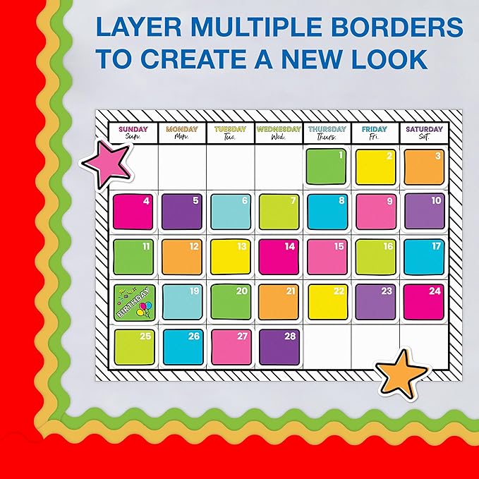 Carson Dellosa Education 65Ft of Red Bulletin Board Borders, 1 Roll of Scalloped Trim for Rolling Whiteboard, Cork and Posterboard, Valentines Day, Christmas Decorations, Party, and Classroom Decor