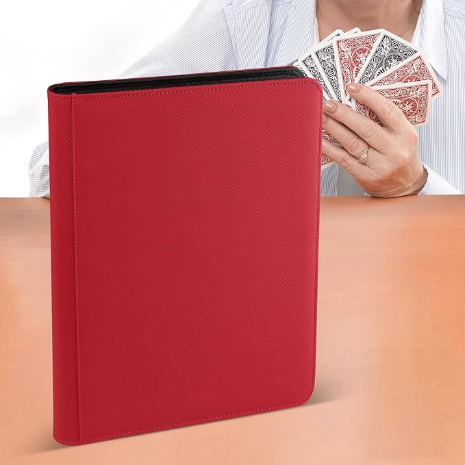 12 Pocket Ringless Side Loading Trading Card Binder, 720 Cards PU Fixed Page Zipper Card Album for TCG Sports Game Cards, Not Fit Top Loaders (Red)