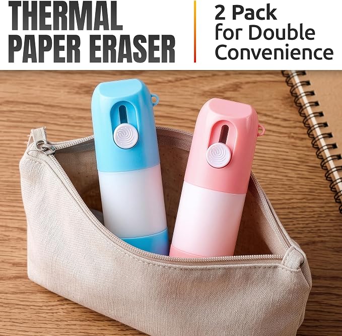 2 Pcs Water-Based Thermal Paper Eraser Pen with Mini Box Cutter Blue & Pink - Thermal Label Eraser, Liquid Redacting Marker for Covering Thermal Print on Receipts, Shipping Labels & Bills for Labels