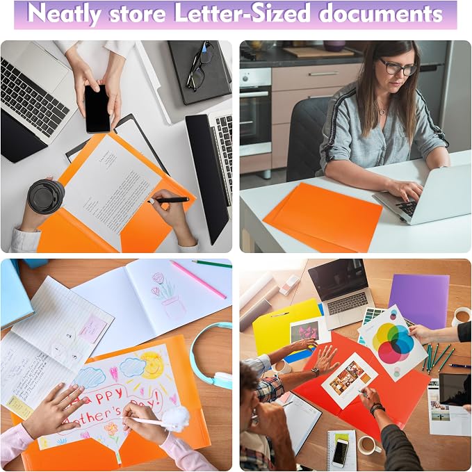 pmybupo Plastic Folders with Pockets (Orange 25 Pack),2 Pocket Poly Folders for School,Home or Office,Durable Acid-Free Poly