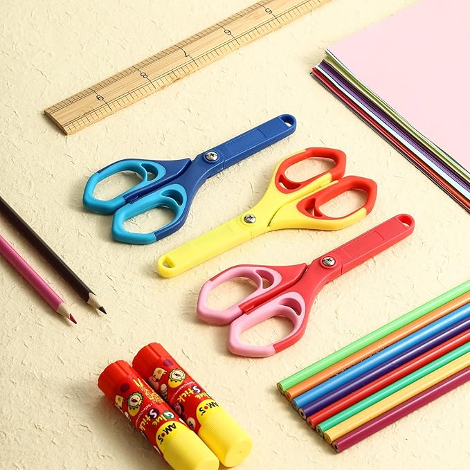 LIVINGO Kids Scissors 3 Pack, 5" Blunt Preschool School Safety | Rounded Safety Blade, Comfortable Grip, Ages 4+, Kindergarten Activities, Creative Paper Crafts