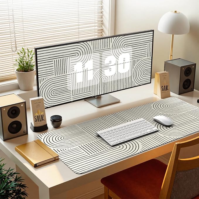 iCasso White Desk Matt for Desktop, Cute Desk Pad Mat, White | Large Mouse Pad, Anti-Slip Big Mousepad with Stitched Edges, Keyboard Pad for Computer
