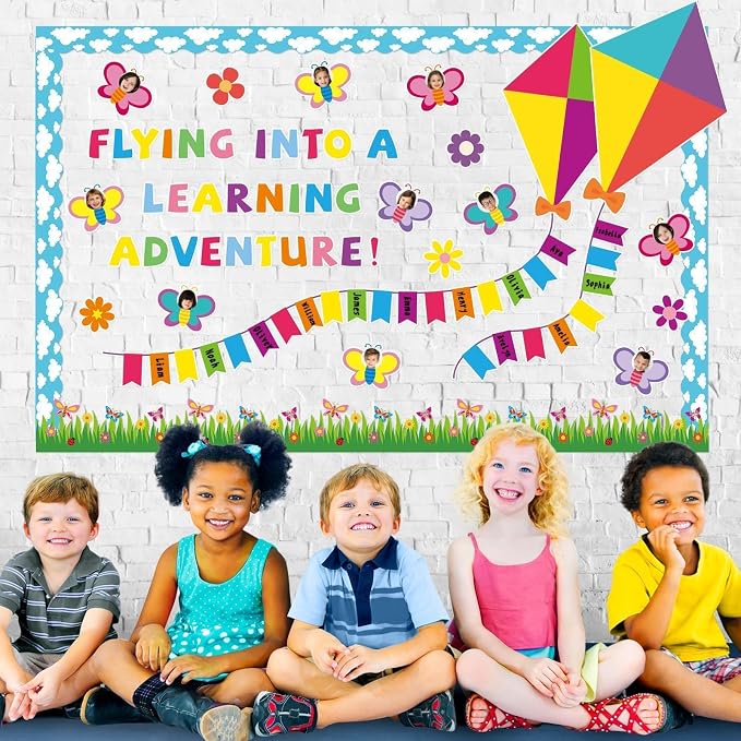 Classroom Bulletin Board Decoration Welcome Back to School Bulletin Board Amazing Things Happen Here Classroom Decor Pastel Rainbow Motivational Cutout for Elementary Home Chalkboard Wall Door Decor